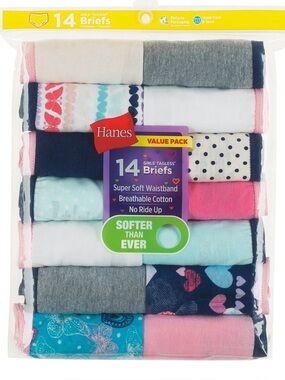 NEW Hanes Girls' 14-Pack Tagless Briefs - Assorted